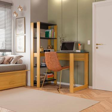 Imagem de Mesa Escrivaninha com Estante e 4 Prateleiras Licce Freijó