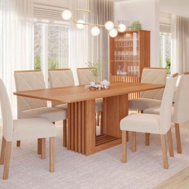 Imagem de Sala de Jantar Ariela 210cm sem Vidro com 8 Cadeiras Fernanda Cinamomo/Madeira/Nude