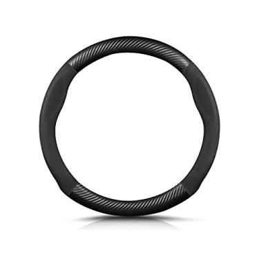 Imagem de Ergocar Capa de volante de couro PU de fibra de carbono e microfibra de forma redonda antiderrapante protetor de volante de carro respirável absorvente de suor esportivo para diâmetro de 38 cm (15