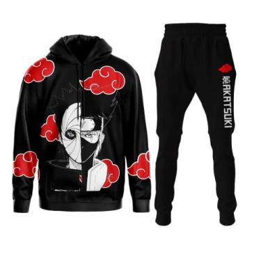 Imagem de Conjunto Anime Moletom Naruto Akatsuki Blusa Capuz Forrado Bolso + Cal