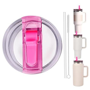 Imagem de Tampa de substituição de copo à prova de vazamento de 1,134 g com canudo - Adequado para copo Stanley ProTour Quencher 1,134 g e Quencher H2.0 1,134 g, 1,8 g (rosa, 1,134 g e 1,814 g)