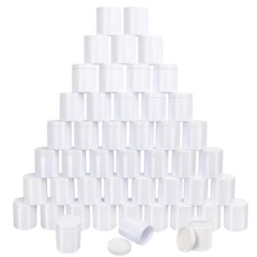 Imagem de 47 pacotes de frascos brancos de plástico de 250 ml com tampas, recipientes de cosméticos com boca larga para geleca, miçangas, strass, lantejoulas, cosméticos, loção, creme, pomadas e muito mais por