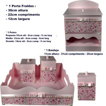Imagem de Kit de Higiene de bebê madeira Mdf Meninas 5 pçs - JARDIM ROSA - Flore
