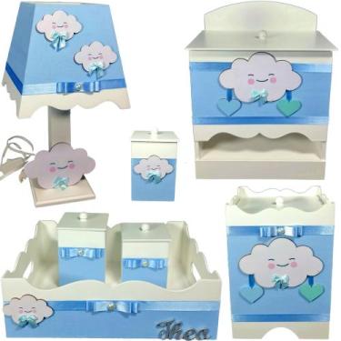 Imagem de Kit Higiene bebê Mdf menino 7 pçs - CHUVA DE AMOR AZUL BB - Flores par