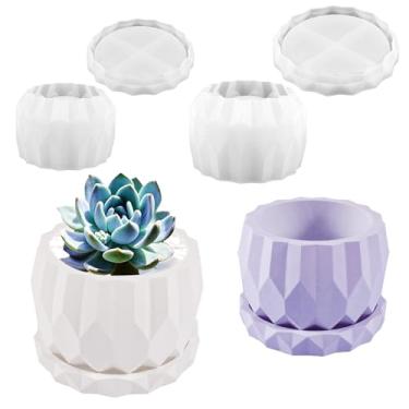 Imagem de Conjunto de 2 moldes de silicone para vaso em forma de diamante, moldes de silicone para fundição de resina de concreto, caixa de armazenamento, jarra, molde de cimento de resina, faça você mesmo,