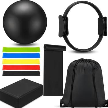 Imagem de Silipull Conjunto de 10 anéis de pilates para mulheres, acessórios de equipamentos de ioga em casa, anel de pilates e exercícios com bola, presente inclui bola, ioga, círculo, faixas de resistência