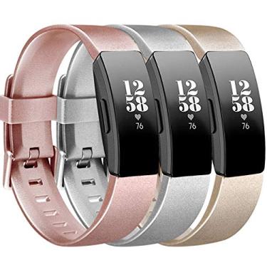 Imagem de Tobfit Pacote com 3 pulseiras de TPU compatíveis com Fitbit Inspire HR/Fitbit Inspire/Fitbit Ace 2, acessórios esportivos à prova d'água e masculinos, pequena, ouro rosa/champanhe ouro/prata