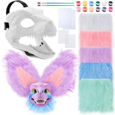 Imagem de Seenelling 13 Pcs DIY Dino Mask Kit Hard Plastic Dinosaur Mask Furry Therian Dino Costume Kit Animal Dinosaur Party Costume(Cute Color)