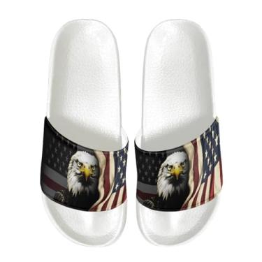 Imagem de GOSTONG Chinelo masculino sem cadarço, macio, antiderrapante, casual, peep toe, caminhada, interior e exterior, praia, chinelo, branco, tamanho 34-48, Bandeira dos EUA águia, 41