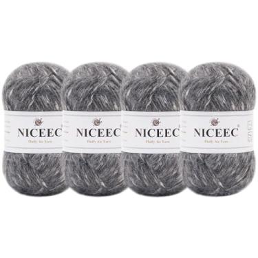 Imagem de NICEEC 4 novelos de fio de ar fofo para crochê, macio e colorido, mistura de lã e acrílico, fio penteado leve 3 DK para tricô, fio de lã de tweed de qualidade (total de 199 g/600 jardas) - cinza