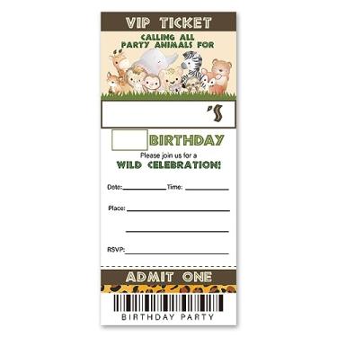 Imagem de VAHATAN Convites de festa de aniversário de animais zoológicos pacote com 20 convites de ingressos para animais zoológicos com envelopes cartões para festa de aniversário