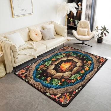 Imagem de Feelyou Tapete temático de floresta 12 x 18 cm para meninas, meninos, crianças, fogueira, decoração de quarto, decoração de quarto, pedras de desenho animado, tapetes de sala de estar, toco de árvore,