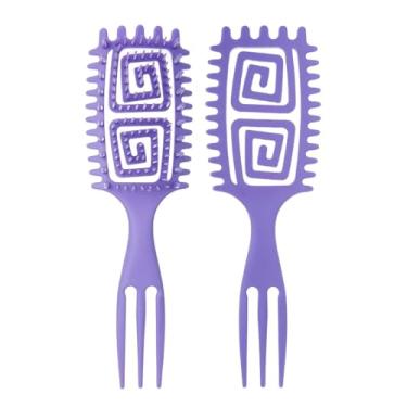 Imagem de Escova modeladora 3 em 1 para cachos: escova desembaraçadora oca para desembaraçar cachos e definir cachos para salão (azul)