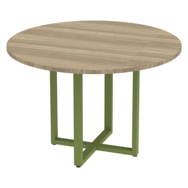 Imagem de Mesa de Reunião Redonda P25 Pandin 110 cm (Largura) Tampo MDP Noce Naturalle Pé Aço Tubular Verde M