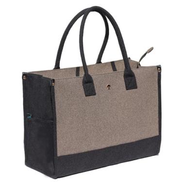 Imagem de ESVAN Sacola de lona personalizada para presentes de linho, bolsas de mão com fecho de zíper inicial, bolsa utilitária retrô, Cinza escuro