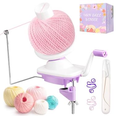 Imagem de Enrolador de bolas de fio roxo, enrolador de fio para crochê, fio giratório, enrolador de bolo de fio grande, anel de tensão e cortador, tricô de enrolador de lã, o ajudante para entusiastas de tricô