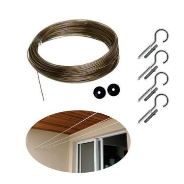 Imagem de Kit 20m Cabo de Aço Revestido P/ Varal C/ Parafusos e Buchas - Suporte