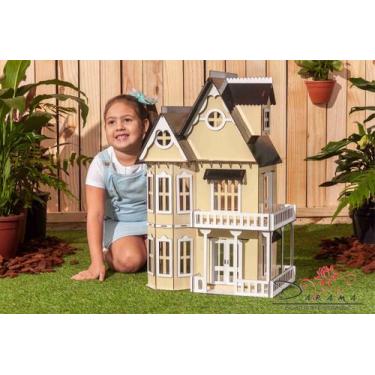 Imagem de  Kit Casinha Bonecas Polly Mirian CREM + 29 Moveis A+B - Darama