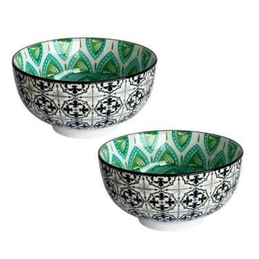 Imagem de Jg. 2 Bowls Cerâmica Mandala Verde e Branco 12,5x6,5cm 350ml - UNIK HO