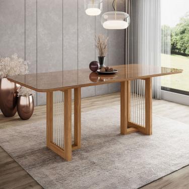 Imagem de Mesa de Madeira Yara 200 Cm com Vidro Natural - Henn