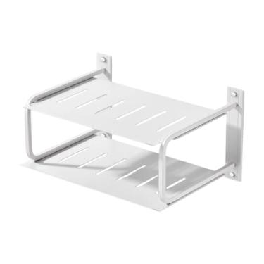 Imagem de IEUDNS 2 Camadas Organizador de casa de parede de prateleira do projetor Instale facilmente a caixa de armazenamento prateada do roteador prático para o, Branco