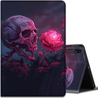 Imagem de Capa para Samsung Galaxy Tab S8 Plus 2022/S7 FE 2021/S7 Plus 2020 31.5 cm, ângulos de visualização múltipla, com função hibernar/despertar automática para Samsung Galaxy Tab S8 Plus, caveira rosa