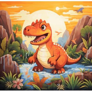 Imagem de Pintura artística de diamante com tema de dinossauro Roar Sunset 5D Full Drill Diamond Art Painting por números kits para adultos contas quadradas mosaico ponto cruz para decoração de parede 35,56 x