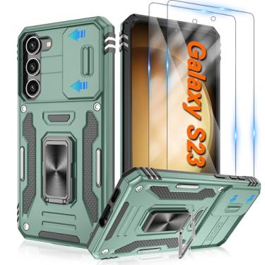 Imagem de Capa para Samsung Galaxy S23 com [pacote com 2] protetor de tela HD e capa de câmera deslizante, anel de rotação de 360° [grau militar] capa protetora à prova de choque para Galaxy S23 5G 6,1