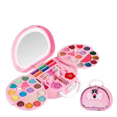 Imagem de Kit de Maquiagem Infantil com Maleta Rosa, Espelho e Cosméticos Laváveis, Conjunto Completo 3 Níveis, Caixa Princesa Maquiagem para Meninas, Conjunto Batom Sombra de Olho