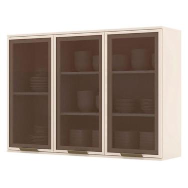 Imagem de Armário Aéreo 3 Portas De Vidro 120 Cm évelin Off White - Henn