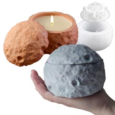 Imagem de Japleed Caixa de armazenamento de moldes de silicone, suporte de vela em forma de lua, recipiente de joias, molde de concreto de resina, exclusivo redondo epóxi, moldes de fundição de resina epóxi