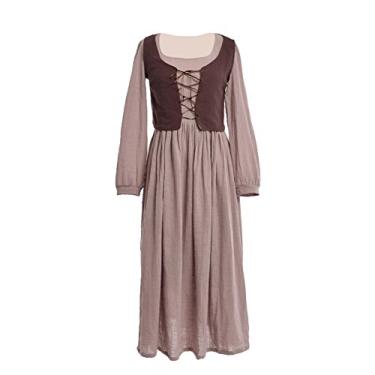 Imagem de BLESSUME Vestido de mulher camponesa fantasia medieval renascentista (M) multicolorida