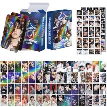 Imagem de Conjunto de 124 peças Stray-Kids Laser Photocards, Stray-Kids HOP Giant ATE Album Laser Photocard SKZ Merch Lomo Card for Stay Gift (60 peças de cartões fotográficos + 64 adesivos - preto)
