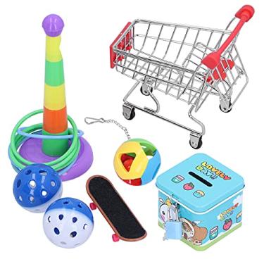 Imagem de Conjunto de 7 peças de brinquedos de quebra-cabeça de papagaio mini carrinho de treinamento, kit de bola de sino de skate para pássaros