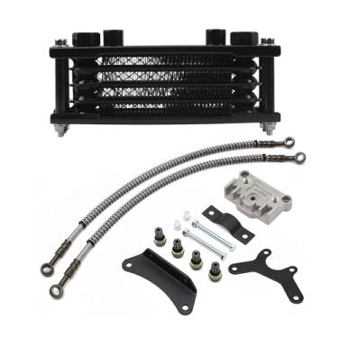 Imagem de ABCERRSI Radiador de óleo de motocicleta, radiador de resfriamento do motor compatível com quadriciclo de 50cc 70cc 90cc 110cc 125cc 140cc Go Kart Off Road - preto