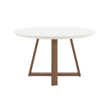 Imagem de Mesa de Jantar Redonda 135cm com Base Natural e Tampo de Vidro Bennett Natural/Off White Fosco