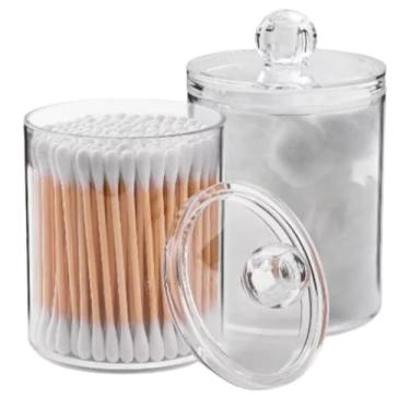 Imagem de Pote Organizador de Acrílico com Tampa, 6,5 x 9,3 cm, Kit com 2 Unidades para Cotonetes e Algodão