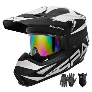 Imagem de SanQing Capacete De Motocross, Motocicleta Atv Para Jovens E Adultos, Capacete De Mountain Bike Bmx Infantil Com 4 Rodas, Certificado Pelo Dot, Com Luvas, Óculos E Máscara, Conjunto De 4 Peças (01 C