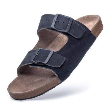 Imagem de Sandália Masculina Papete Confort Couro Legitimo Burly Heads Leve Azul