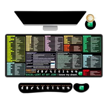 Imagem de ARTSO Conjunto de folhas de dicas Excel, atalhos atualizados, mouse pad e apoio de pulso para teclado, atalho de teclado GG, tapete de mesa de jogos para computador de escritório, preto