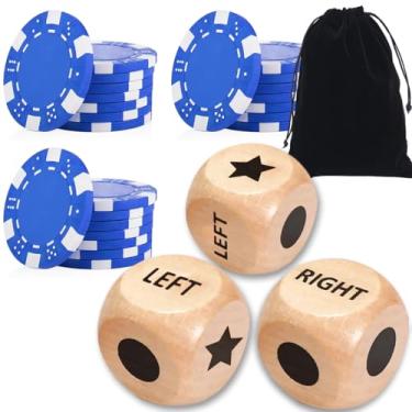 Imagem de ZLIXING 3 Pcs Dice with 24 Pcs Poker Chips for Left Right Center Dice Game Family Board Games Travel Party Funny Cool Stuff Gadgets