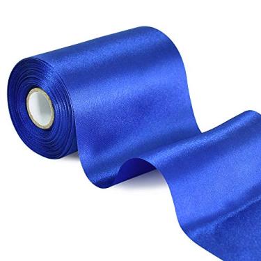 Imagem de TONIFUL Fita de cetim azul real de 4 polegadas x 11yd de largura fita grande para cerimônia de corte kit de abertura grande cadeira faixa de mesa cabelo carro laços costura artesanato presente decoração de festa de casamento