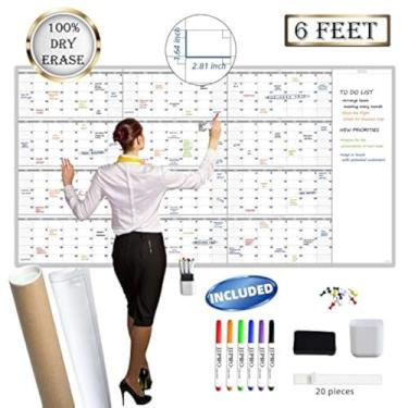 Imagem de Calendário de parede anual grande reutilizável apagável a seco - organizador de tarefas jumbo premium laminado de 12 meses - planejador anual sem data de 96,5 x 182,88 cm para casa, escritório,