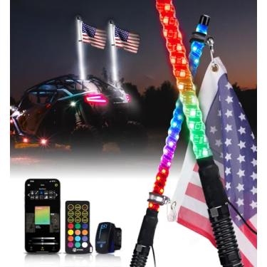 Imagem de Xprite Chicote de luz LED RGBW espiral de 2 peças com base de mola, aplicativo e controle remoto, luzes de freio de parada de ré, perseguindo a antena, chicotes iluminados, compatível com SXS ATV UTV