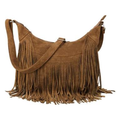 Imagem de Bolsa Hobo Sunwel Fashion Fringe, camurça vegana, borla, marrom