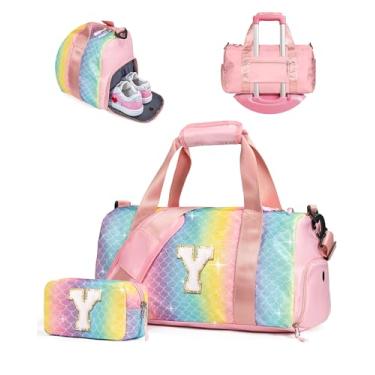 Imagem de Vogewood Presente para filhas, meninas, meninas, bolsa de ginástica com compartimento para sapatos, bolsas de fim de semana personalizadas para crianças, bolsa de viagem inicial com bolsa de maquiagem