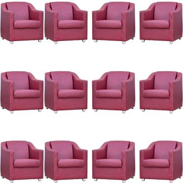 Imagem de Kit 12 Poltronas Mila Corino Cores Pé De Plástico Cromado - Bordô Corino