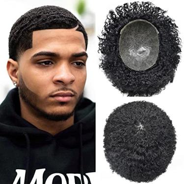Imagem de F M FACE MIRACLE NEW YORK Peruca Afro Para Homens Negros, Unidade De Cabelo 8 Mm, Cacheado Masculino, 100% Humano, Injeção Completa Pele Sintética, Sistema Substituição Afro-Americano, Masculina, Mi