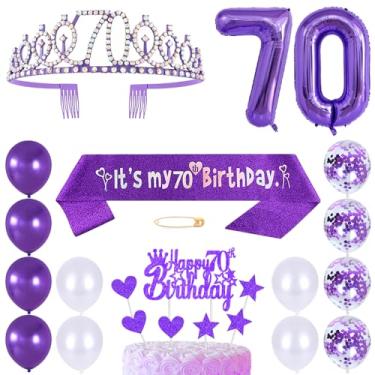 Imagem de Huture Faixa De Aniversário 70 Anos, Coroa Princesa, Tiara Rainha, Tiaras Strass, Topos Bolo, Balões Hélio, Decoração Látex Roxos Para Mulheres, Artigos Festa Um Ano