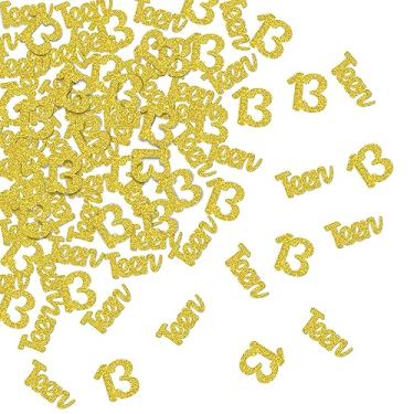 Imagem de Calarjeta Confete Para Adolescentes De 13 Anos, Decorações Mesa Aniversário Decoração Oficial Adolescentes, Com Números Festa Aniversário, Glitter Dourado